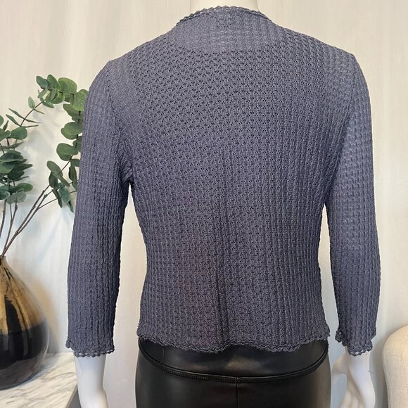 Vtg Only Hearts NYC Holt Renfrew Blue Cardigan Open Front Button Patterned | - Picture 6 of 10
